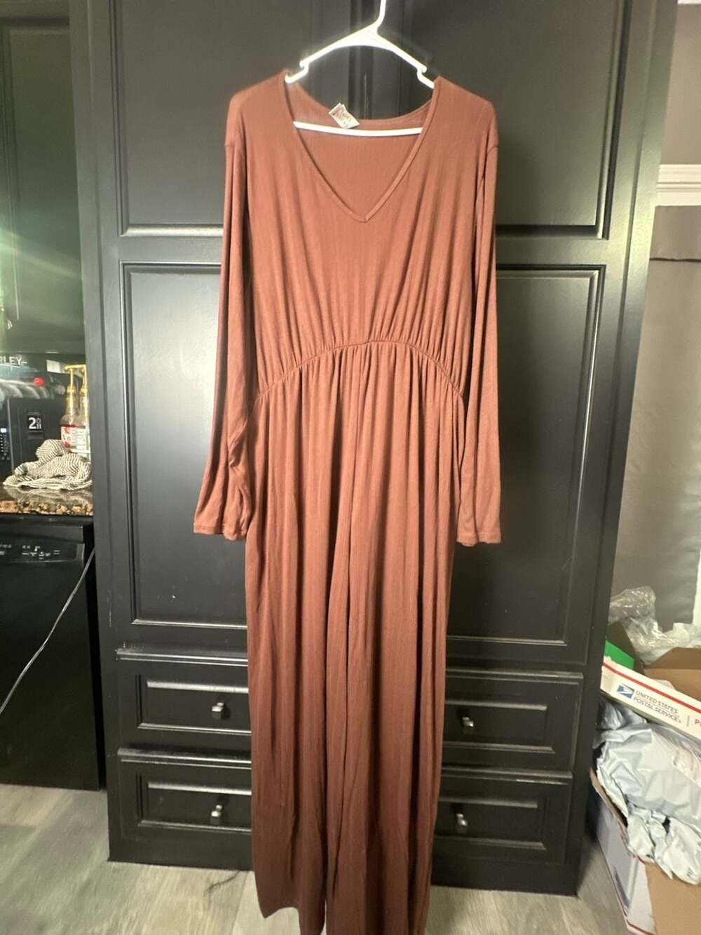 Malara Ribbed Long Sleeve V-Neck Maxi Dress#845